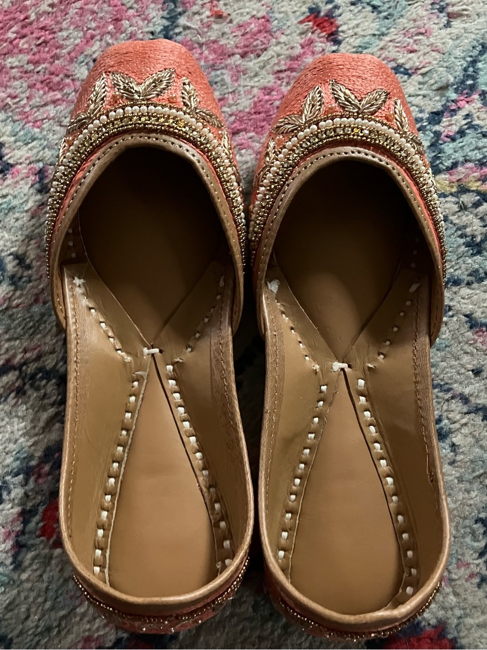 Handmade Peach Jutti Flats - worn once, size 6